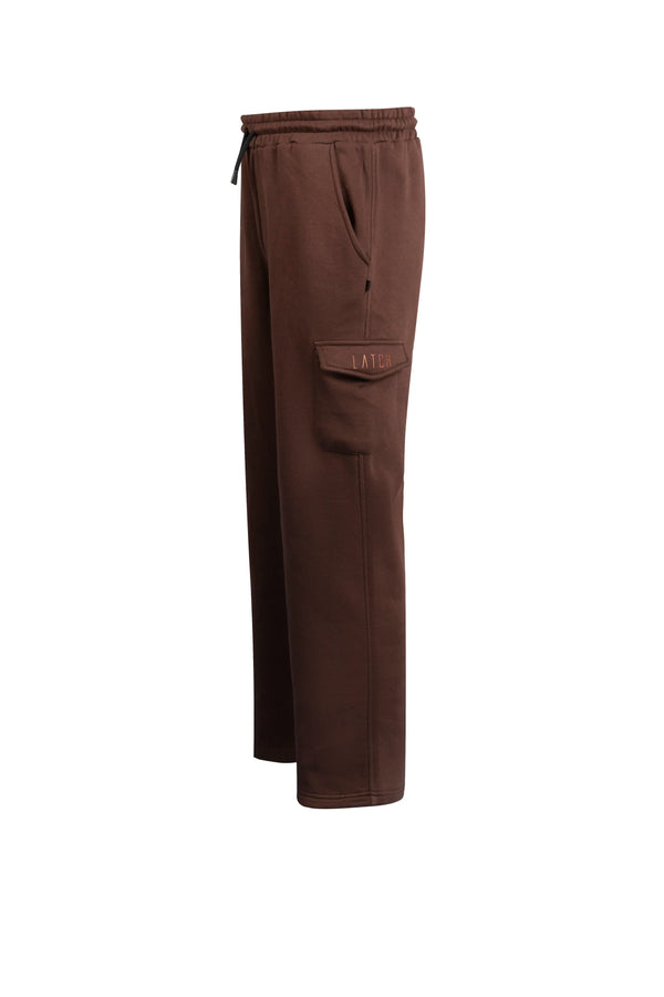 Wide Leg Cargo Sweat Pant-Brown - Wearlatch