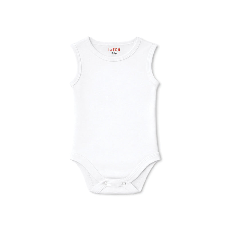 SLEEVELESS BABY BODYSUIT (WHITE)