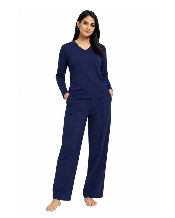 V-NECK LOUNGWEAR CO-ORD SET (NAVY BLUE)
