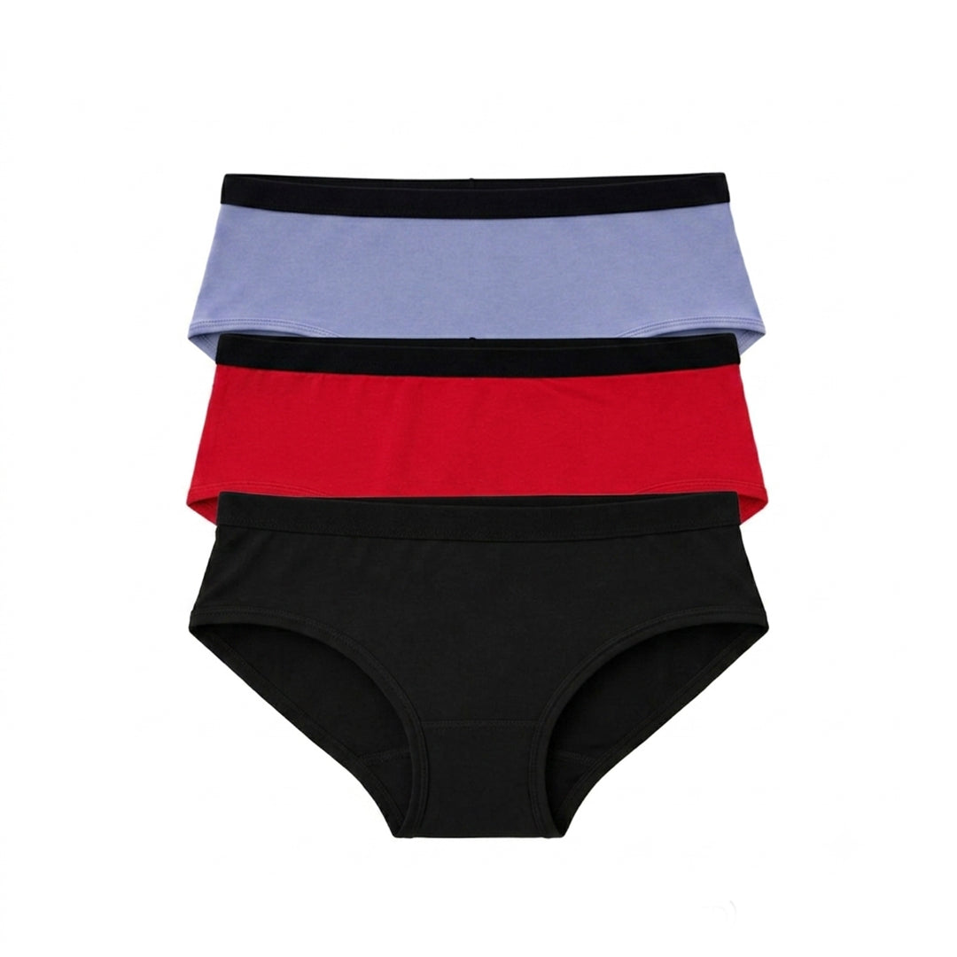 Women’s Basic Brief – Pack of 3 (MERINGUE BLUE,RED CHILIPEPPER,BLACK)