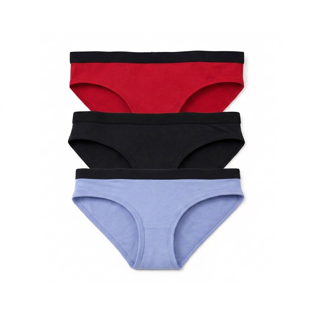 Women’s Bikini Brief – Pack of 3 (MERINGUE BLUE,RED CHILIPEPPER,BLACK)