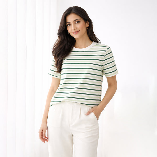 EVERGREEN STRIPE CREW NECK TEE