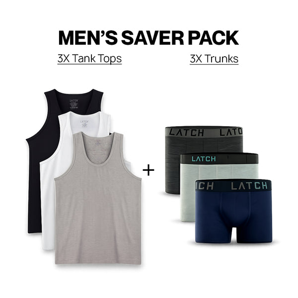 MEN'S 6-PACK PREMIUM SAVER BUNDLE: 3 TRUNKS + 3 TANK TOPS